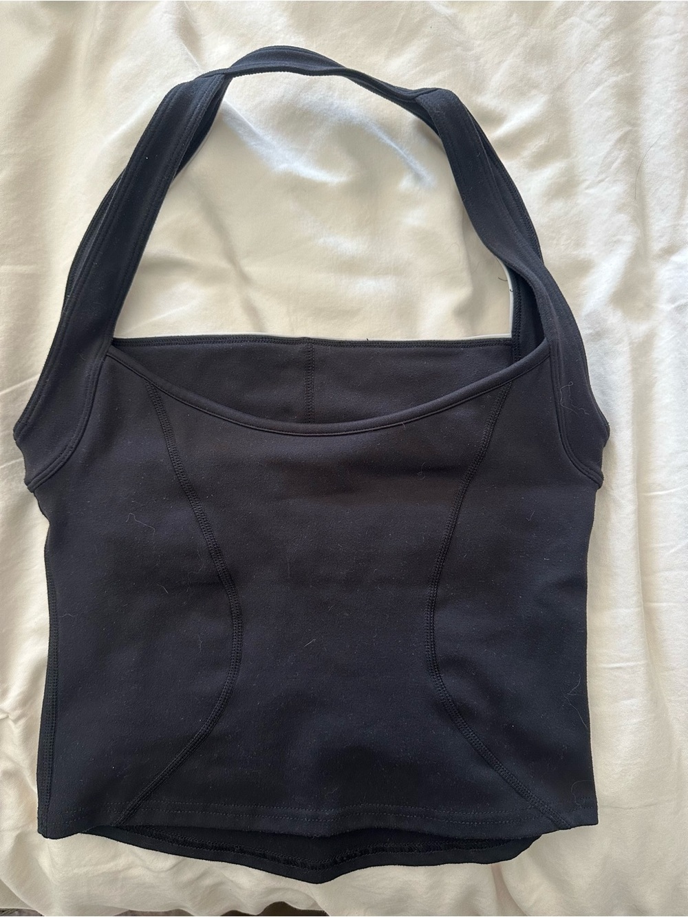 437 Black Women's Square Neck Tank Top with White Trim - Picture 2 of 2